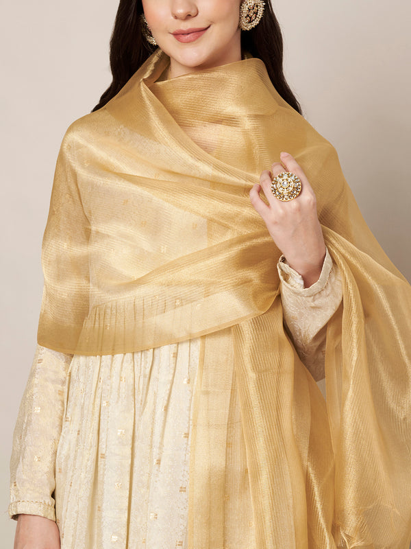 Soft Gold Cotton Silk Dupatta with Subtle Woven Texture (Size: 2.5x1 m Approx)