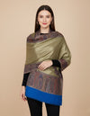 Bamboo Silk Gold Women Shawl with Intricate Paisley Border | Elegant Heritage Wrap (80 × 40 Inches)