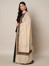 Beige Woolen Women Shawl with Traditional Multicolour Embroidered Border (80 x 40 Inches)