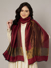 Reversible Wool Maroon Women Stole with Moonlight Zari Border | Elegant Winter Wrap | 80 × 28 Inches