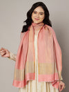 Reversible Wool Peach Women Stole with Moonlight Zari Border | Elegant Winter Wrap | 80 × 28 Inches