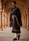 Elegant Black Woolen Mens Shawl with Embroidered Border – Ethnic Wrap (80 x 40 Inches)