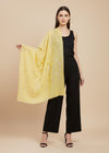 Micro Wool Yellow Feather Motif Women Stole | Soft Wrap with Subtle Woven Accents (80 × 28 Inches)