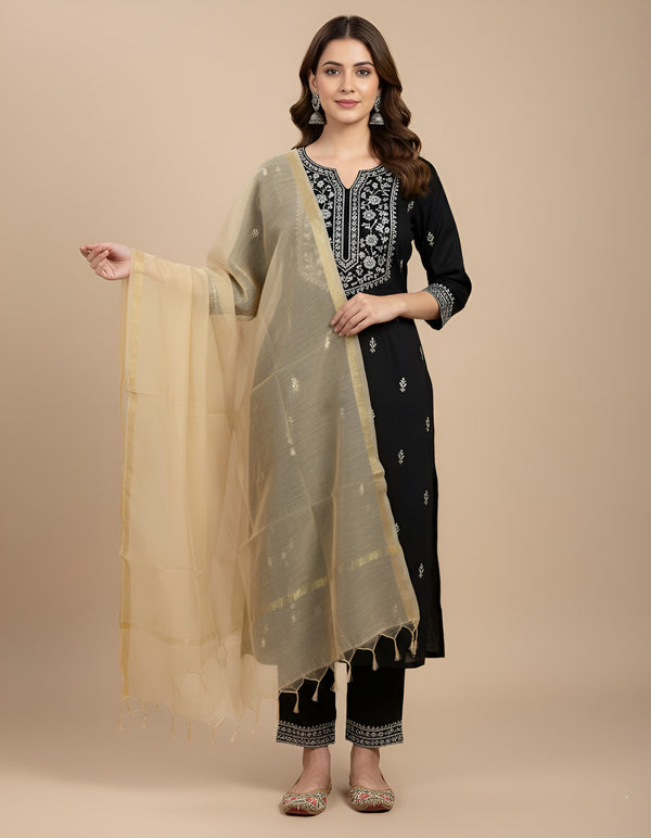 Beige Monica Cotton Dupatta with Woven Motifs | Elegant Ethnic Drape (2.5 Metres Approx.)