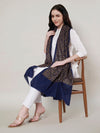 Woolen Women Shawl in Blue with All-Over Floral Jaal Weave (80 x 40 Inches)