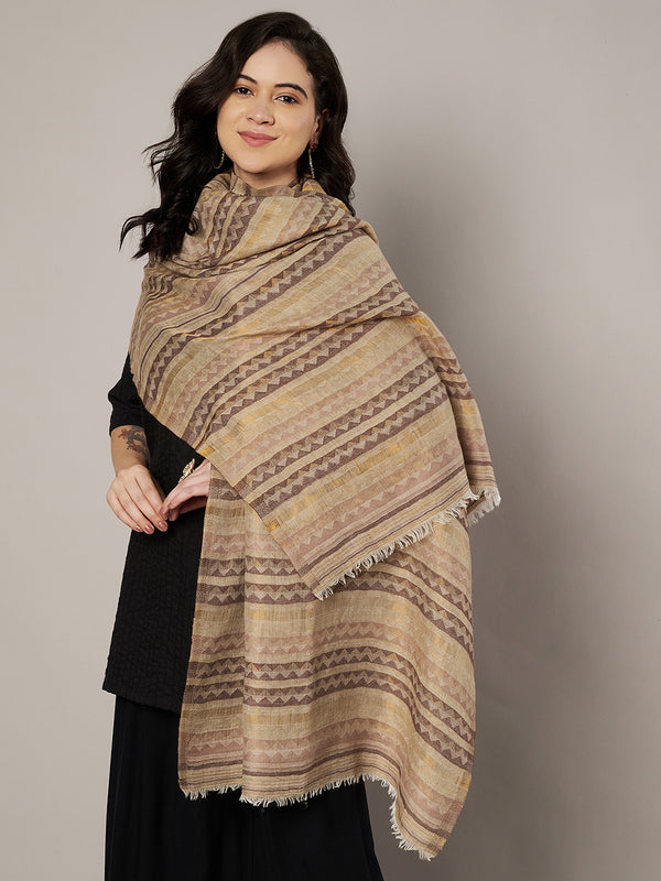 Woolen Zig-Zag Moonlight Zari Women Stole | Traditional Winter Wrap (80 x 28 Inches)