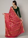 Red Silk Gharchola Bandhej Dupatta with Gold Zari Border (Size: 2.5x1 m Approx)