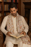 Bamboo Silk White Kashmiri Mens Stole with Classic Paisley Weave | Elegant Ethnic Accessory | 80×28 Inches