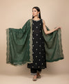 Bottle Green Chinon Dupatta with Scalloped Embroidered Border & Sequin Motifs (Size: 2.5x1 m Approx)