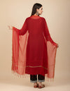 Red Monica Cotton Dupatta with Woven Motifs | Elegant Ethnic Drape (2.5 Metres Approx.)