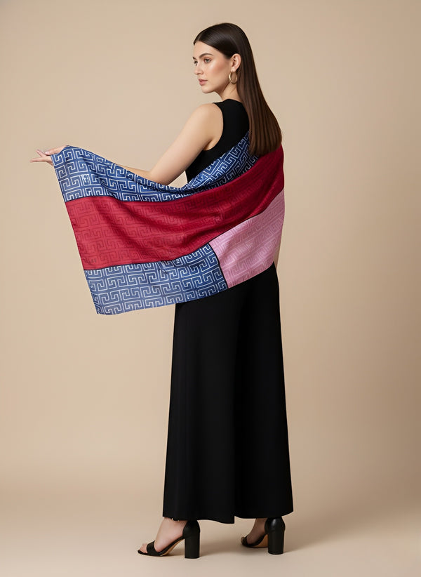 Printed Silk Women Stole with Artistic Motif Design | Elegant Lightweight Wrap (80 × 28 Inches)