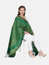 Green Banarasi Silk Dupatta with All-Over Woven Floral Motifs & Rich Zari Border (Size: 2.5x1 m Approx)