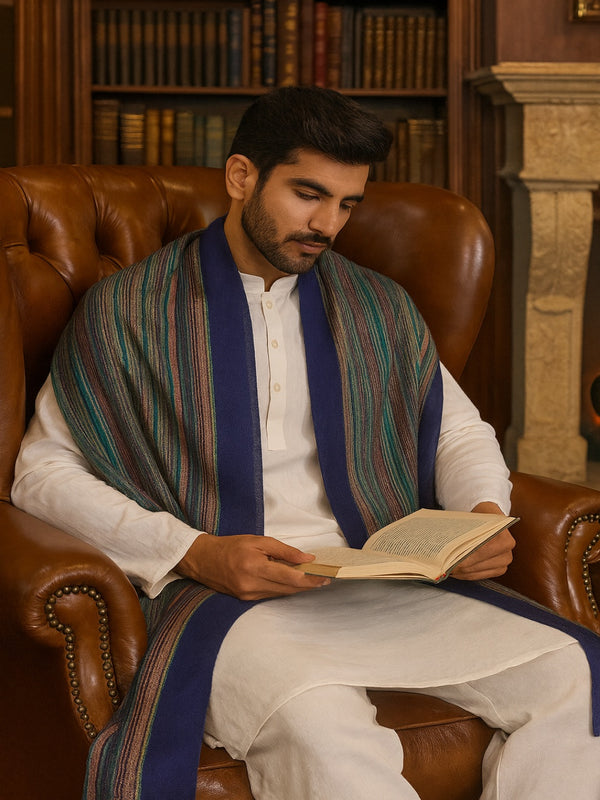 Reversible Woolen Mens Stole with Classic Striped Weave | Elegant Winter Wrap (80 × 28 Inches)