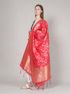 Red Paithani Silk Dupatta with Multicolour Floral Zari Weave (Size: 2.5x1 m Approx)