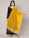 Yellow Chanderi Silk Dupatta with Gold Border & Tassels (Size: 2.5x1 m Approx)