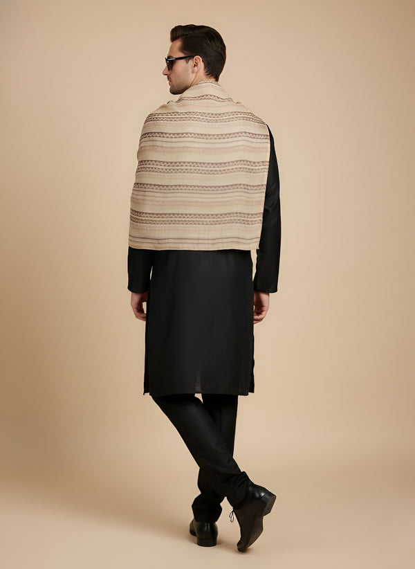 Woolen Zig-Zag Moonlight Zari Mens Stole | Heritage Wrap (80 x 28 Inches)