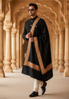 Solid Black Woolen Mens Shawl with Rich Embroidered Border – 80 x 40 Inches