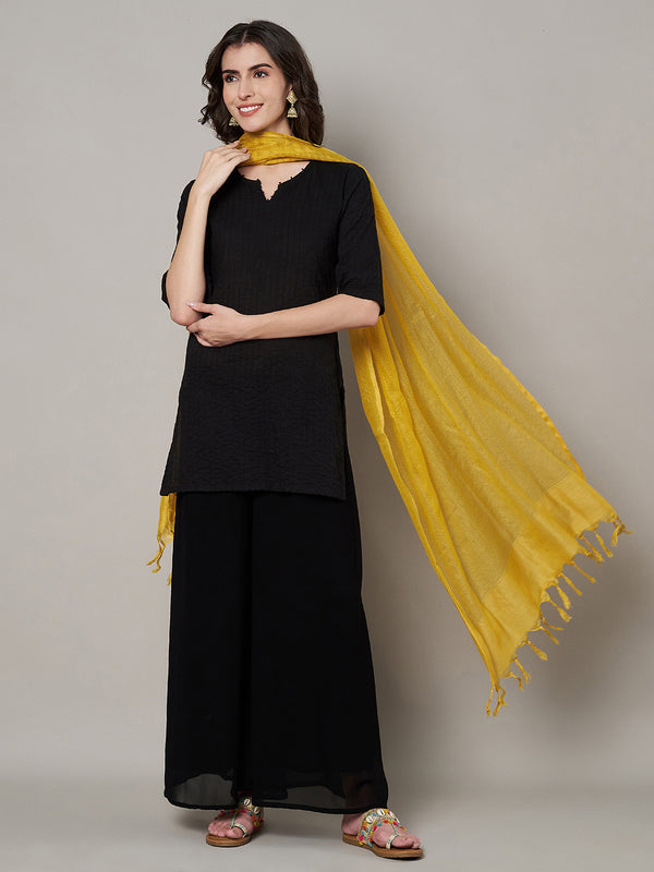 Yellow Sheer Handwoven Cotton Dupatta with Tassel Finish (Size: 2.5x1 m Approx)