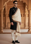 Classic Woolen Mens Shawl with Embroidered Border in Rich Beige (80 x 40 Inches)