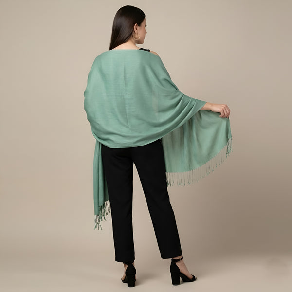Solid Viscose Light Green Women Stole with Soft Drape & Fringed Finish | Lightweight Everyday Wrap (80 × 28 Inches)