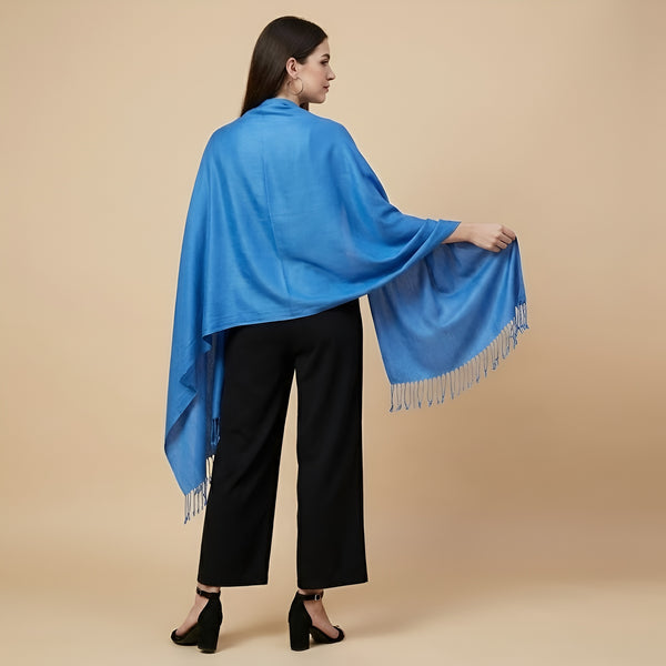 Solid Viscose Sky Blue Women Stole with Soft Drape & Fringed Finish | Lightweight Everyday Wrap (80 × 28 Inches)