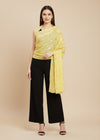 Micro Wool Yellow Feather Motif Women Stole | Soft Wrap with Subtle Woven Accents (80 × 28 Inches)
