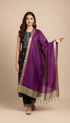 Purple Striped Silk Dupatta with Zari Border | Elegant Ethnic Drape (2.5 Metres Approx.)