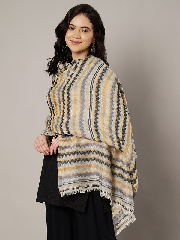 Woolen Zig-Zag Moonlight Zari Women Stole | Traditional Winter Wrap (80 x 28 Inches)