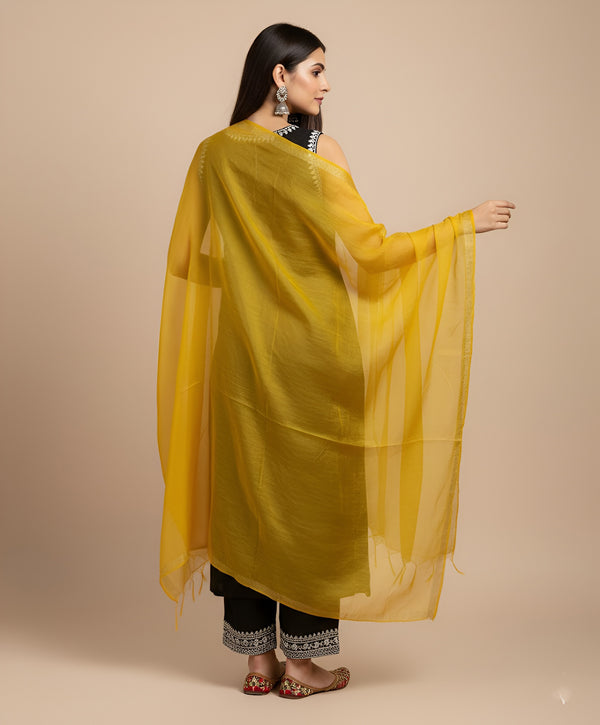 Yellow Monica Cotton Dupatta with Woven Motifs | Elegant Ethnic Drape (2.5 Metres Approx.)