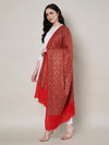 Woolen Women Shawl in Red with All-Over Floral Jaal Weave (80 x 40 Inches)