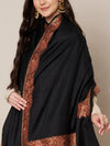 Woolen Women Shawl in Black with Embroidered Traditional Border (80 x 40 Inches)