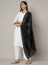 Black Chanderi Cotton Dupatta with Subtle Floral Embroidery (Size: 2.5x1 m Approx)