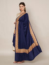 Solid Blue Woolen Women Shawl with Rich Embroidered Border – 80 x 40 Inches