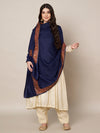 Woolen Women Shawl in Blue with Embroidered Traditional Border (80 x 40 Inches)