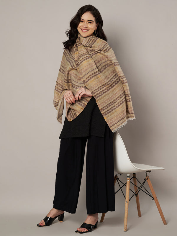 Woolen Zig-Zag Moonlight Zari Women Stole | Traditional Winter Wrap (80 x 28 Inches)