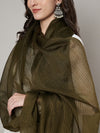 Elegant Bottle Green Cotton Dupatta with Subtle Woven Stripes & Tassel Detailing (Size: 2.5x1 m Approx)