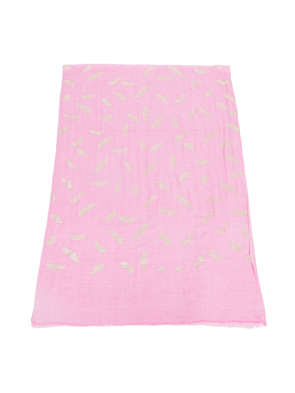 Micro Wool Pink Feather Motif Women Stole | Soft Wrap with Subtle Woven Accents (80 × 28 Inches)