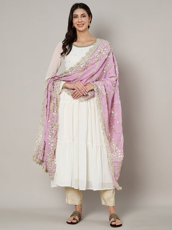 Pink Georgette Dupatta with Hand Gota Patti Work (Size: 2.5x1 m Approx)