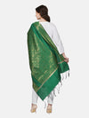 Green Banarasi Silk Dupatta with All-Over Woven Floral Motifs & Rich Zari Border (Size: 2.5x1 m Approx)