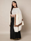 Woolen Women Shawl in White with Embroidered Traditional Border (80 x 40 Inches)