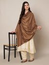 Woolen Women Shawl in Brown with Embroidered Traditional Border (80 x 40 Inches)