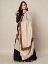 Woolen Women Shawl in Beige with Embroidered Traditional Border (80 x 40 Inches)
