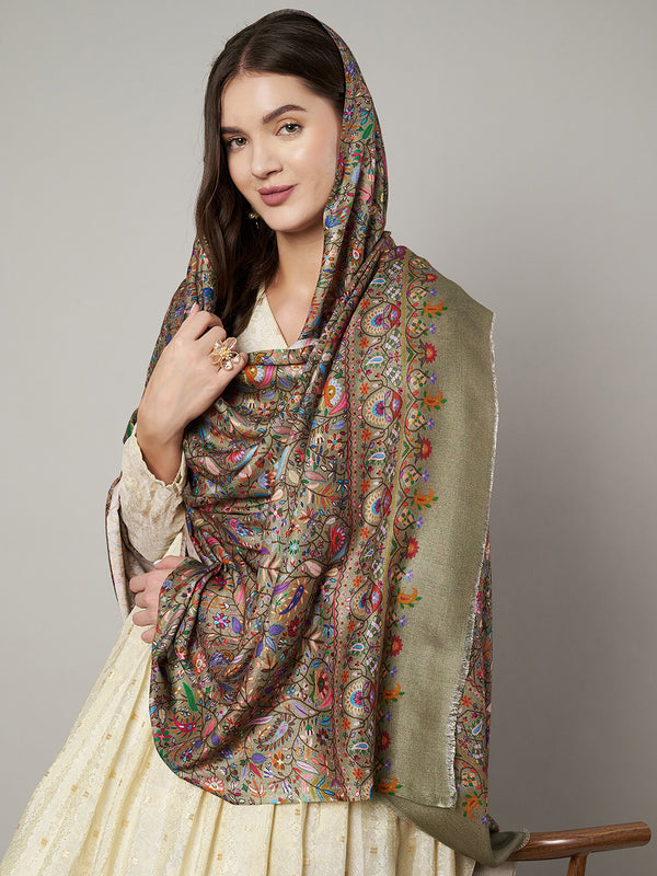 Printed Bamboo Silk Women Shawl – Bottle Green Floral Statement Wrap (80 x 40 Inches)