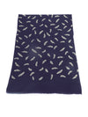 Micro Wool Navy Blue Feather Motif Women Stole | Soft Wrap with Subtle Woven Accents (80 × 28 Inches)
