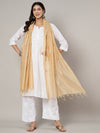 Beige Chanderi Cotton Dupatta with Subtle Floral Embroidery (Size: 2.5x1 m Approx)