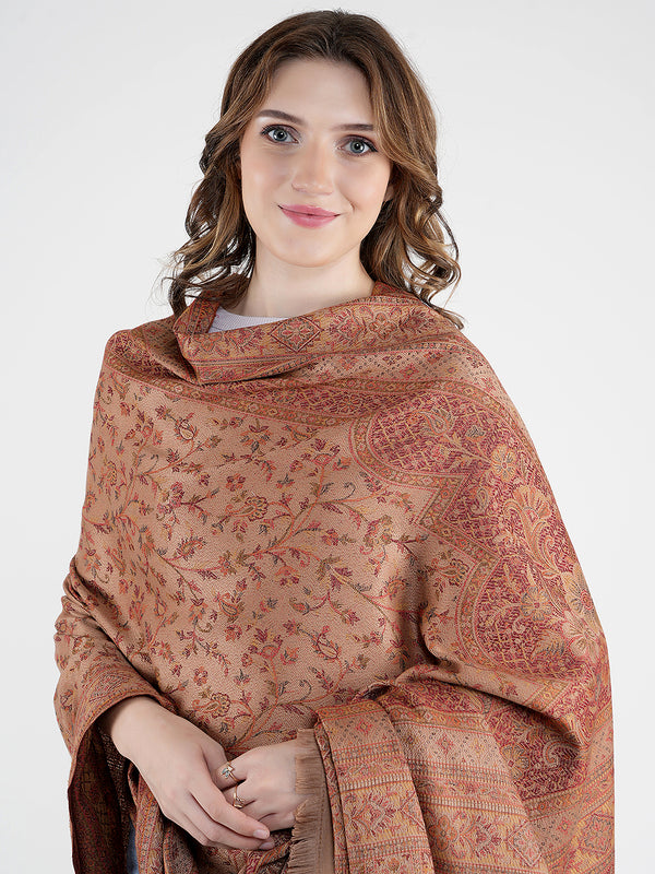 Brown Jamawar Wool Blend Women Shawl with Intricate Paisley Weave – 80×40 Inches