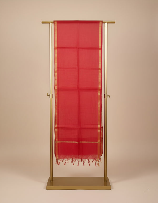 Red Monica Cotton Dupatta with Woven Motifs | Elegant Ethnic Drape (2.5 Metres Approx.)