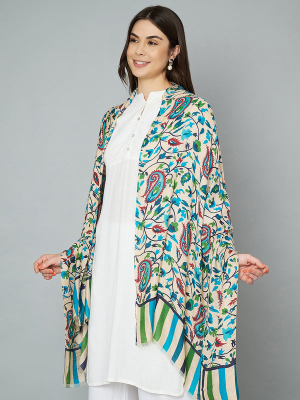 Bamboo Silk Heritage Printed Women Stole | Elegant Artisanal Statement Wrap (80 × 28 Inches)