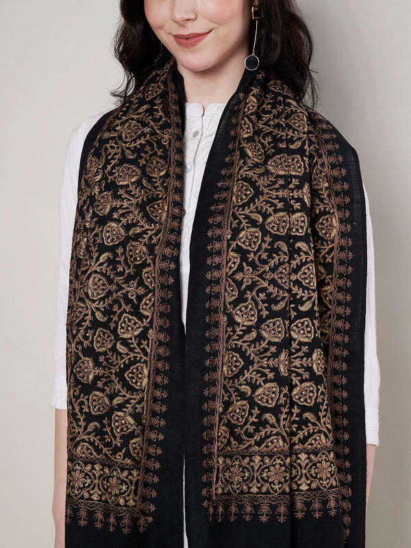 Woolen Women Shawl with Intricate Traditional Motif & Ornate Woven Border | 80 x 40 Inches