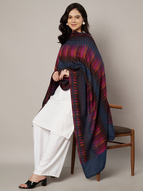 Woolen Women Stole with Ikat-Inspired Woven Motifs | Elegant Ethnic Wrap (80 × 28 Inches)